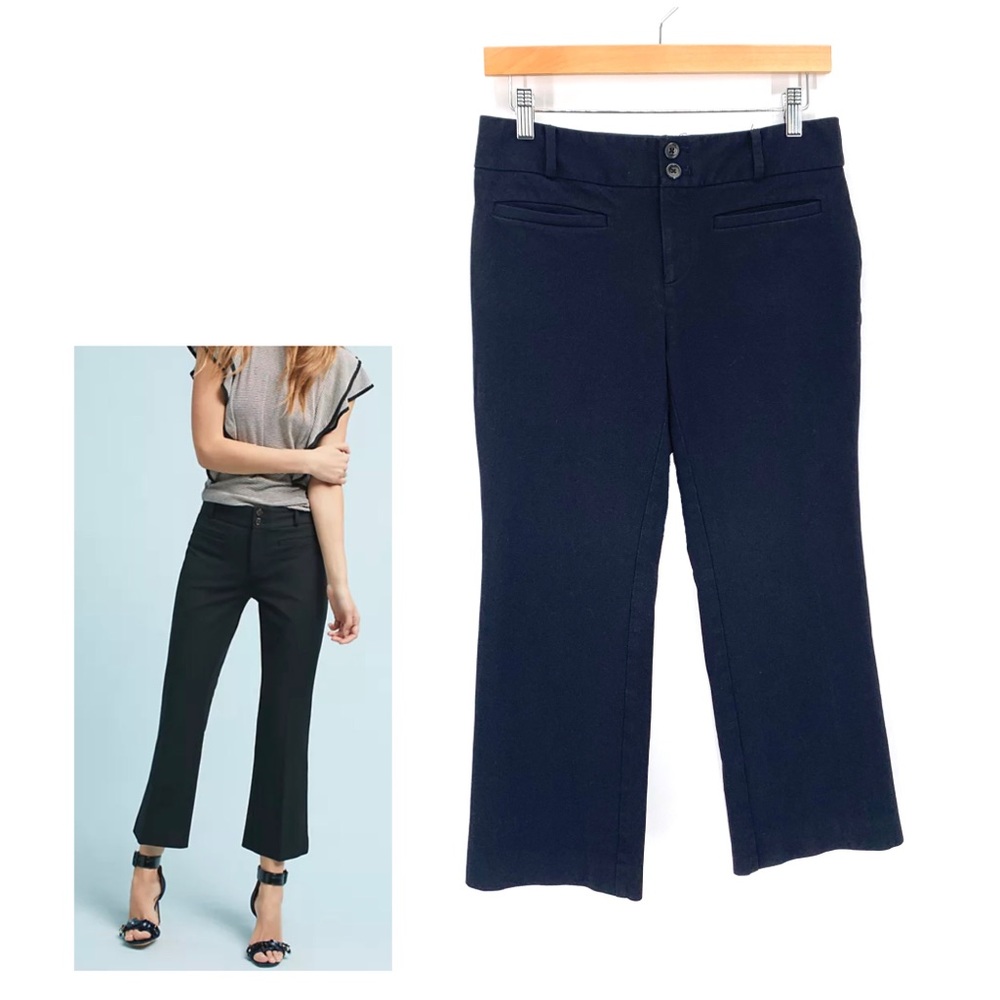 The Essential Flat Front Crop Flare Pants in Black by Anthropologie Size 5